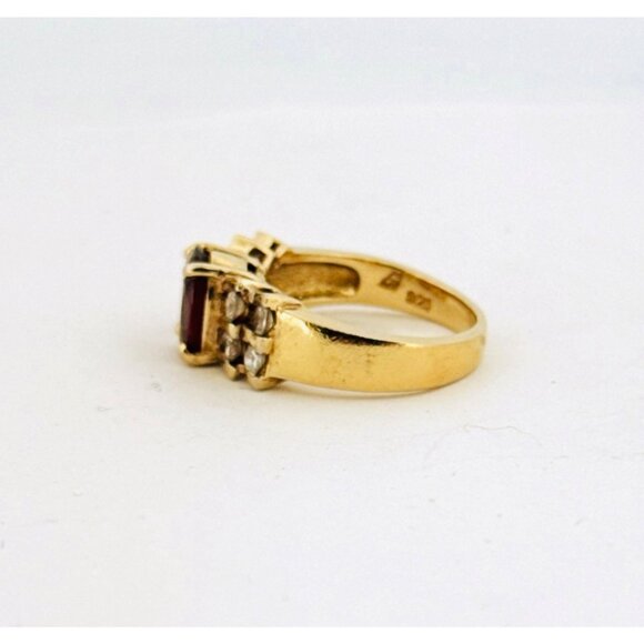 Estate 925 Gold Vermeil Garnet & CZ Cluster Ring Size 6.5 - Picture 4 of 9